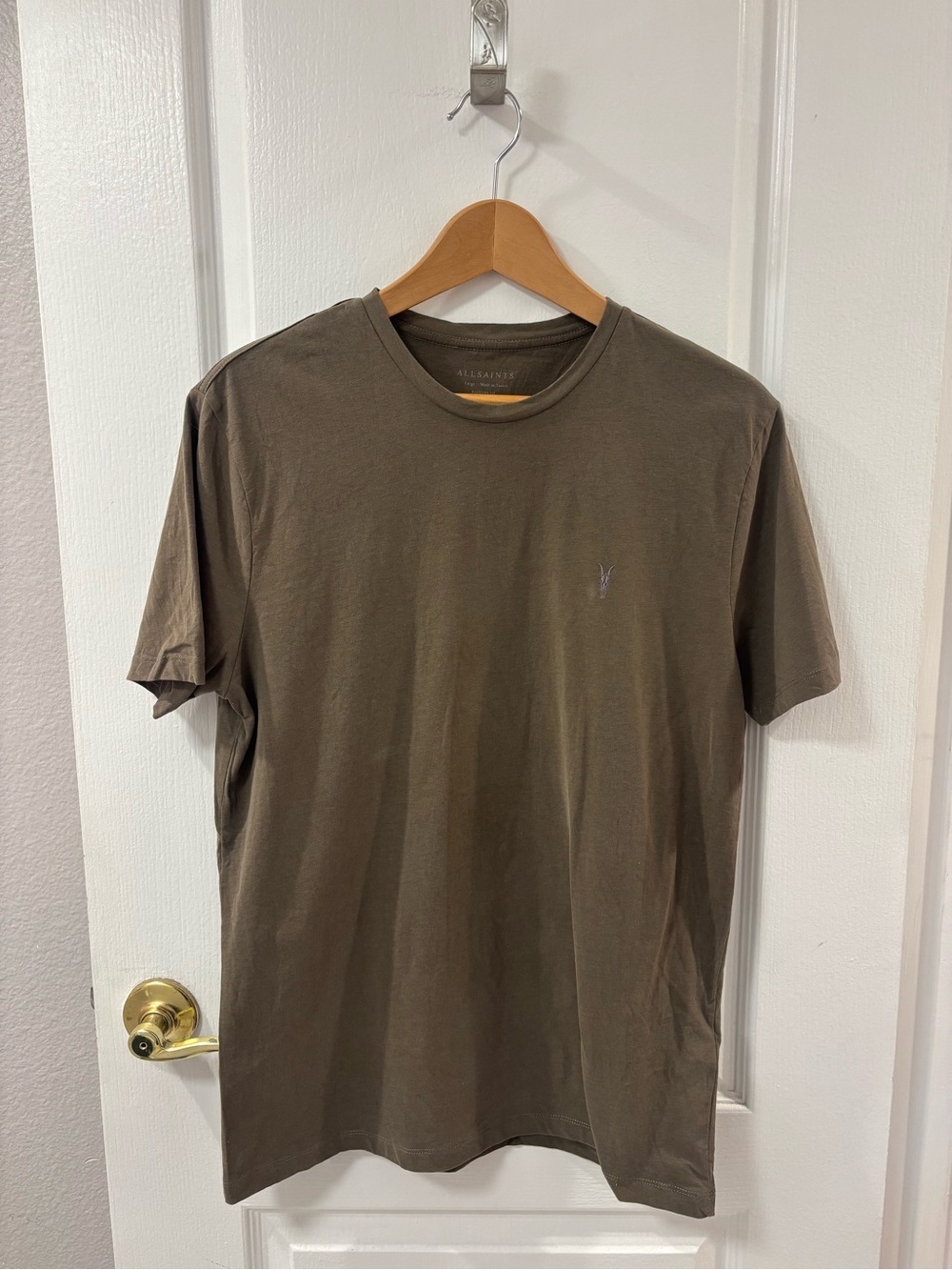 All Saints Esum Cotton Crew Neck Embroidered Regular Fit T-Shirt Thyme Green L